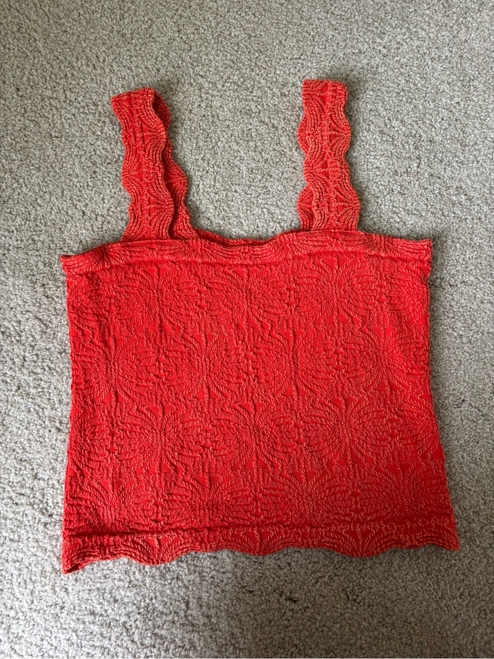 Women's Red Textured Square-Neck Camisole